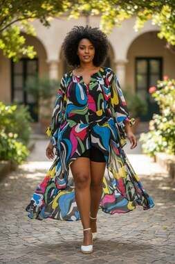 Live 4 Truth Abstract Caftan‎ Dress High Low Sheer Multicolor Boho 2x